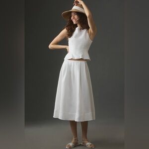 Reformation White Moya Linen Midi Skirt